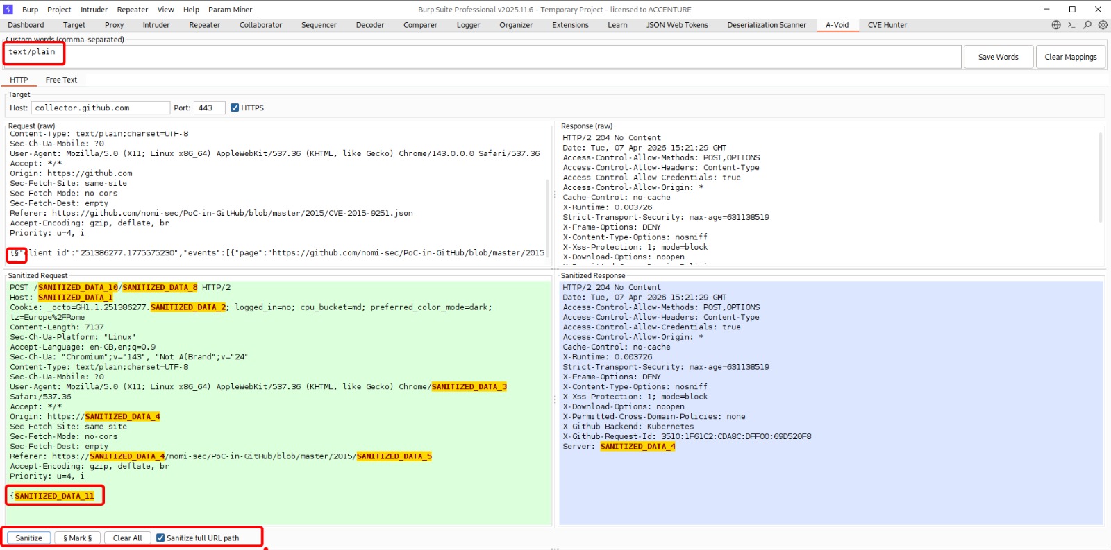 A-Void sanitizer — highlighted sanitized output