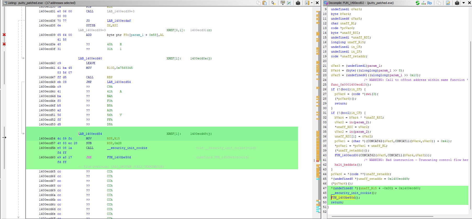 RSP fixed, correct JMP back