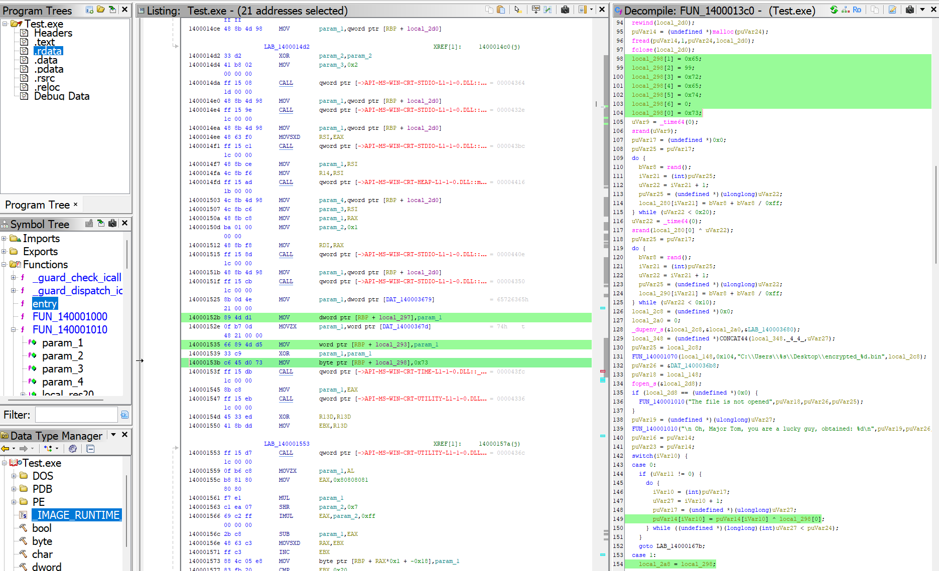 Ghidra decompiler — RC4 case with SystemFunction032